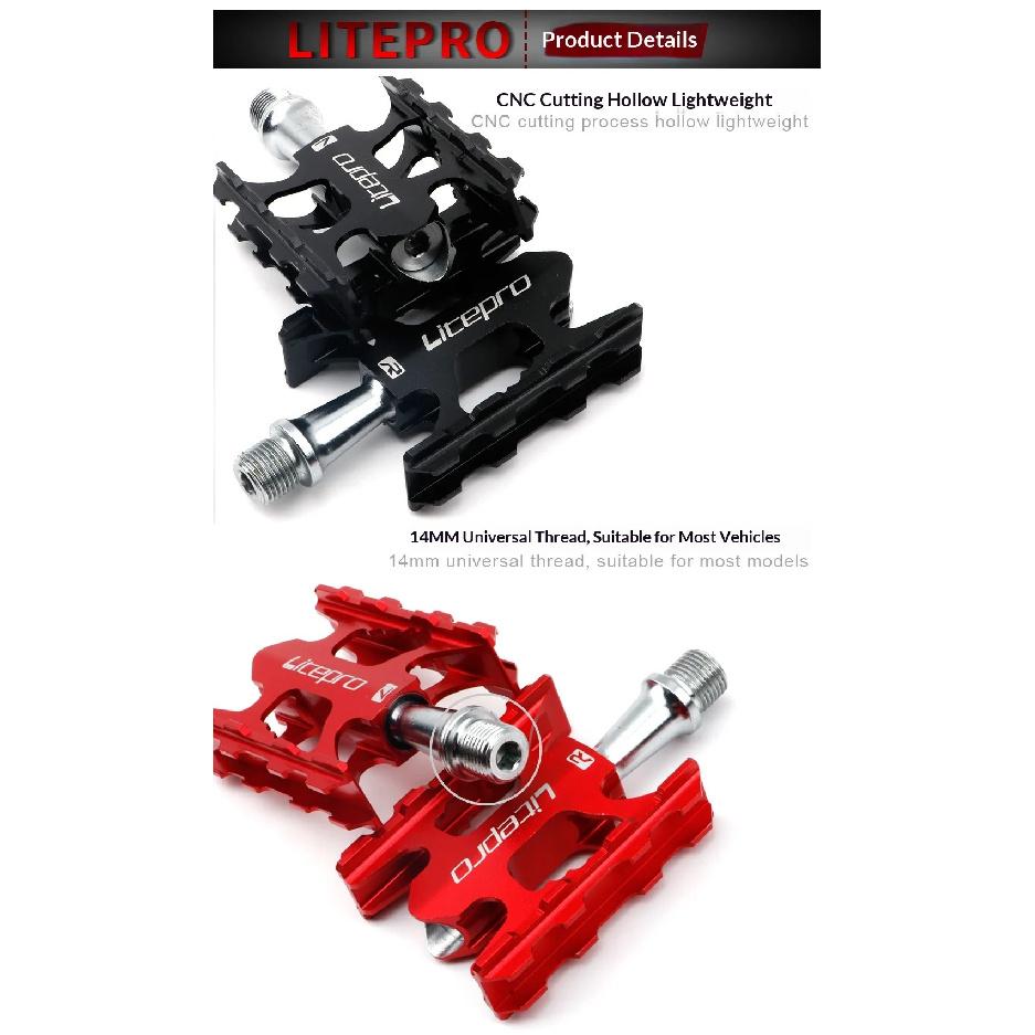 Litepro Lightweight Aluminum Alloy Bike Pedals Du Bearing Non Slip Pedal Pins Compatible With Folding Road Mountain Bikes Cyclin
