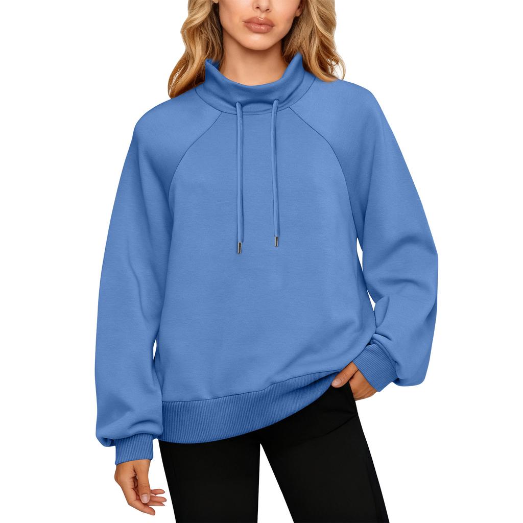 Women's Stand Collar Sweatshirt Oversized Turtleneck Drawstring Pullover Long Sleeve Top