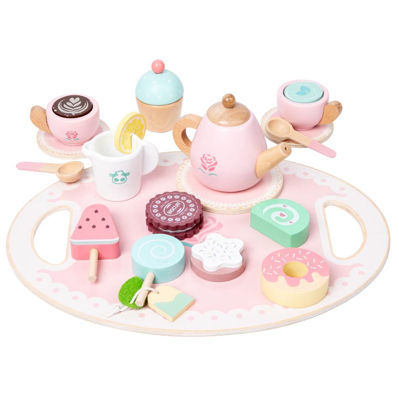 Wooden Childrens Tea Set With Pretend Play Accessories For Kids Educational Toy