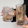 360ml/380ml Nordic Style Retro Relief Glass Cup Mojito Cocktail Mugs Transparent Juice Cold Drink Mugs Light Luxury Water Bottle