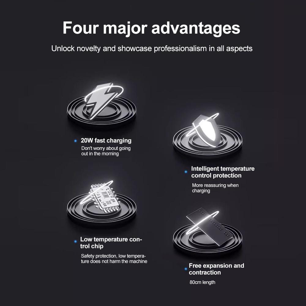 120W 5 In 1 Retractable Car Charger USB C Cable 3 Ports with Retractable Cords with Volt Display For IPhone Huawei Samsung