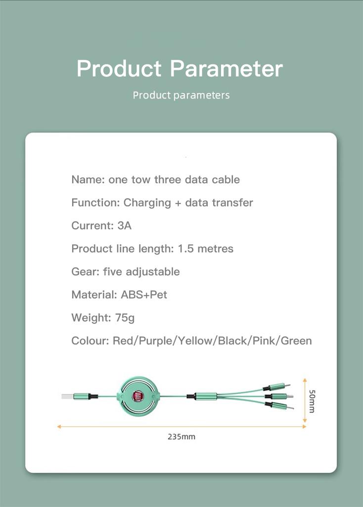 Fiat Car Three-in-one Data Cable Retractable Charging Cable For Doblo Stilo Bravo Freemont 500 Argo Pondo FR Abarth Panda Ducato