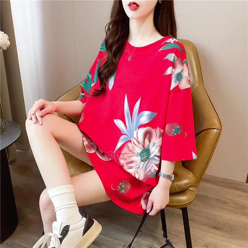 Летняя винтажная футболка с принтом Мода Женская Оверсайз Графические Длинные Футболки Y2k Топы Харадзюку хип-хоп Уличная одежда молодежная