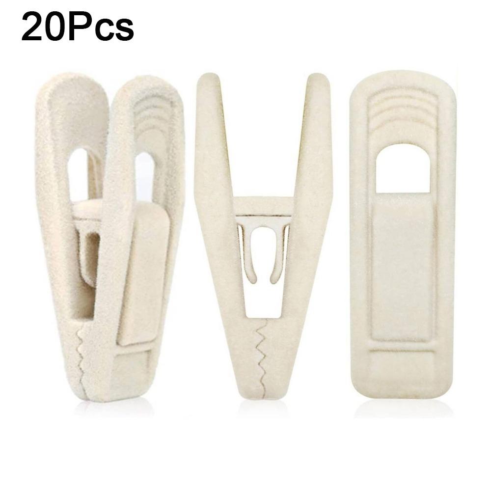 20Pcs Non-Slip Flocked Hanger Clips Strong Finger Bed Sheets Clips  Drying Clothes