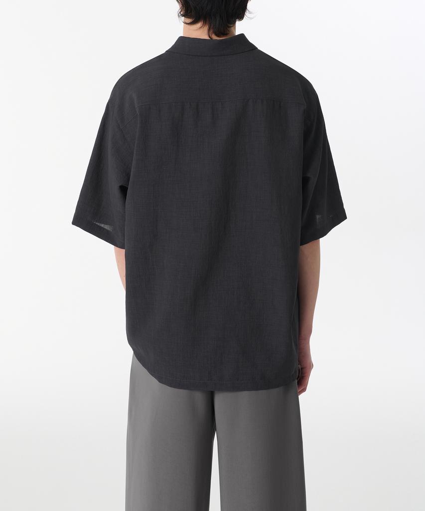 MUSINSA STANDARD Relaxed Linen-Like Tunic Short Sleeve Shirt [Dark Grey]