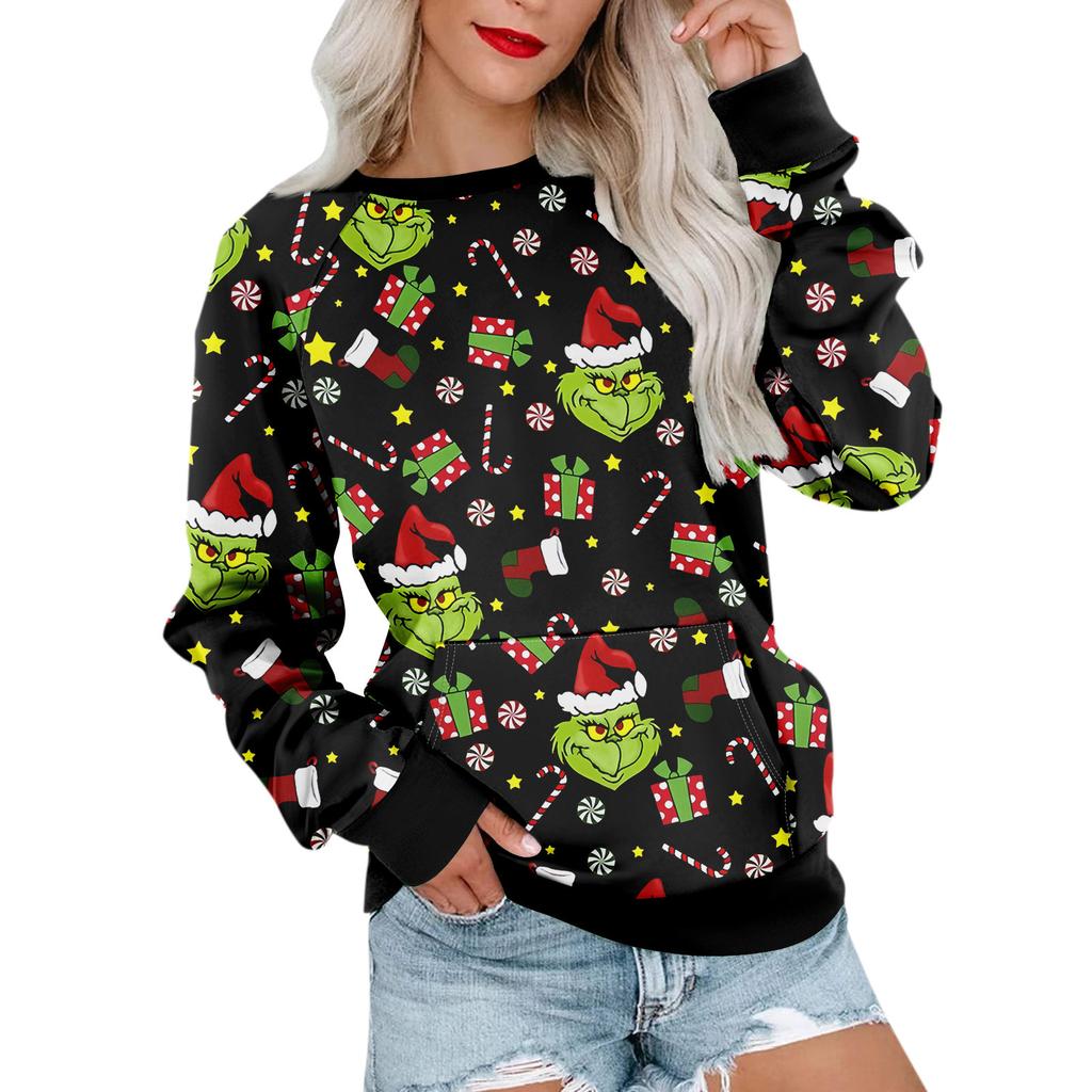 Женская толстовка с длинным рукавом, повседневная, с круглым вырезом, симпатичная, с принтом, легкая толстовка с карманом