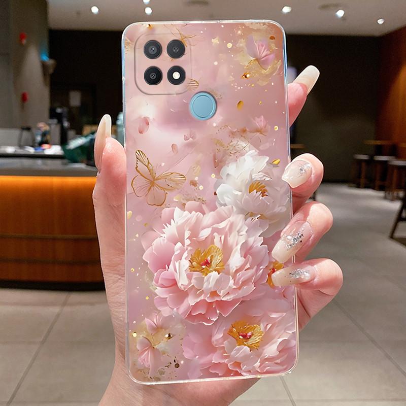 For Oppo A15 CPH2185 Case A15S CPH2179 Clear Fashion Butterfly Flowers Painted Soft TPU Back Cover For Oppo A15 A15S Phone Case