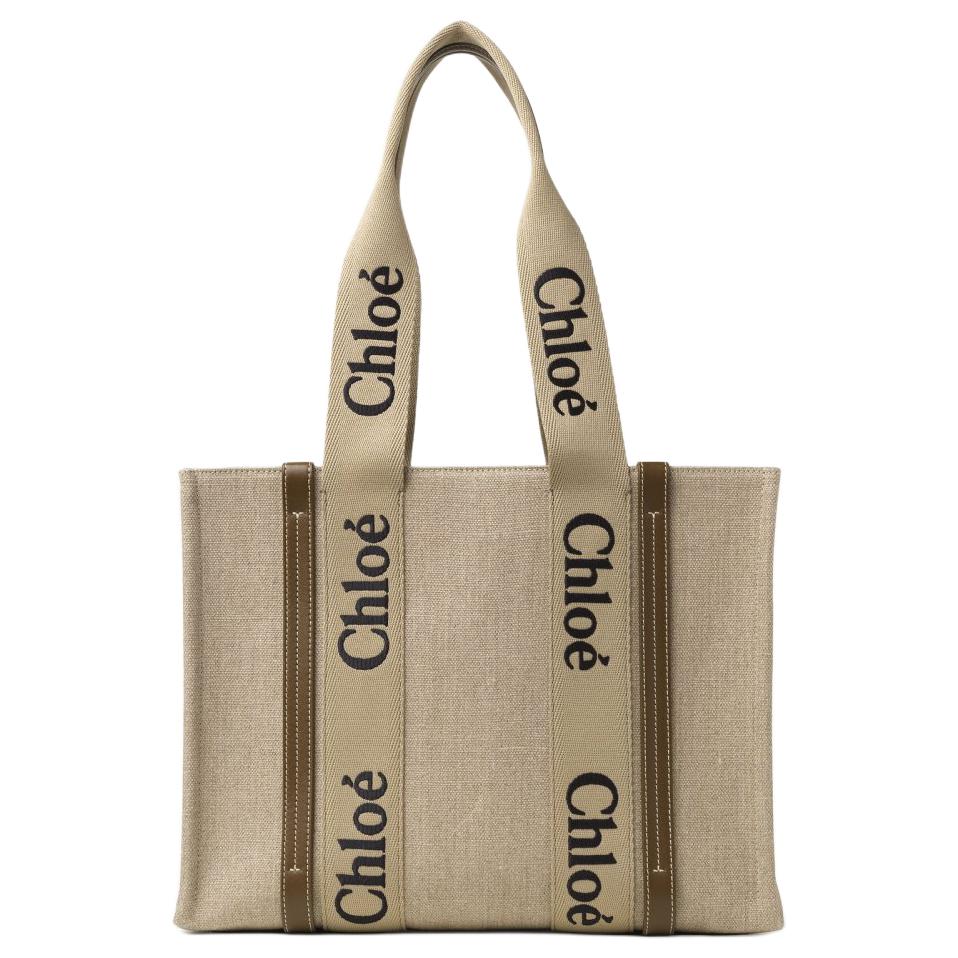 Chloe Woody Logo Open Tote Bag Women Tote Bags Khaki CHC23-AS383L17-20X