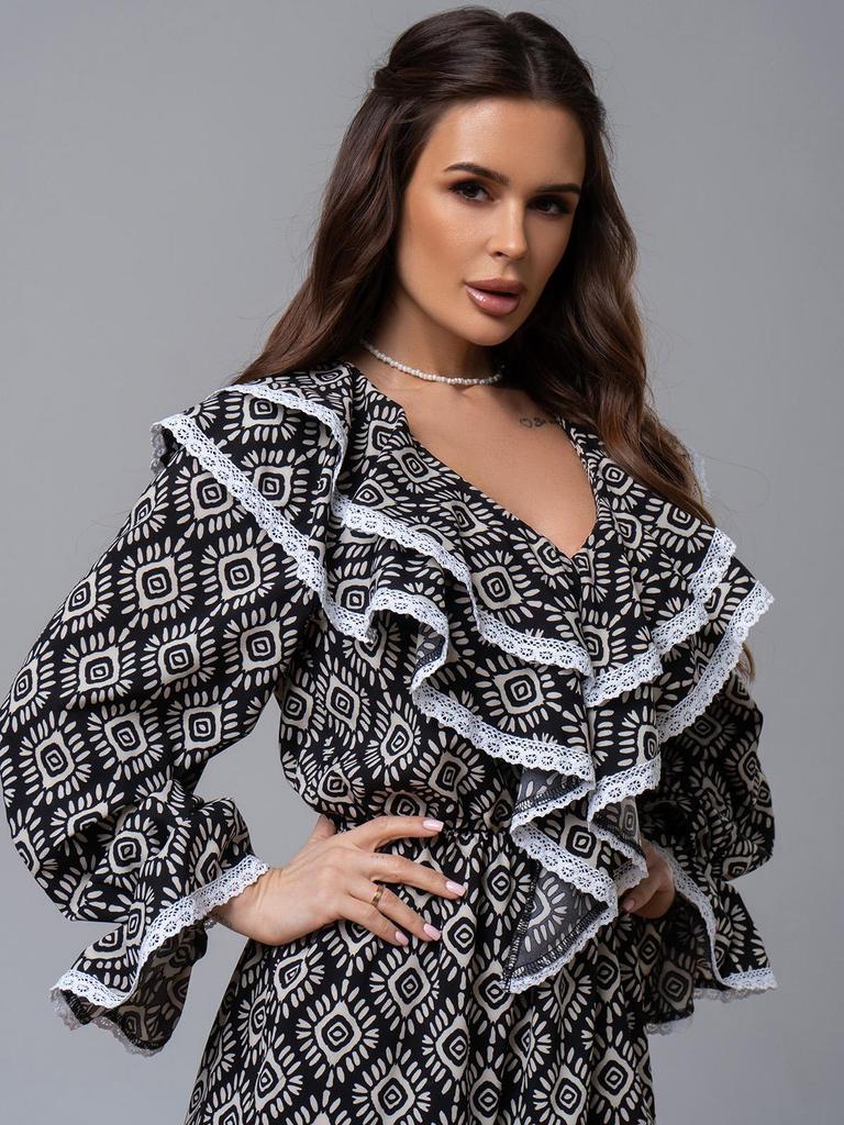 Короткое платье с воланами и орнаментом ISSA Plus