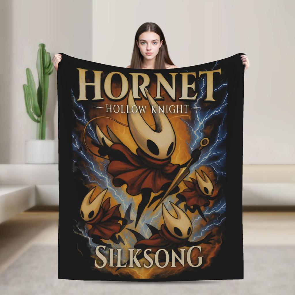 Hollow Knight Silksong Gothic Flannel Throw Fashion Blankets Indie Game for Bedspreads Knitted Fashion Blanket Office Ultra-Soft Multifuncti