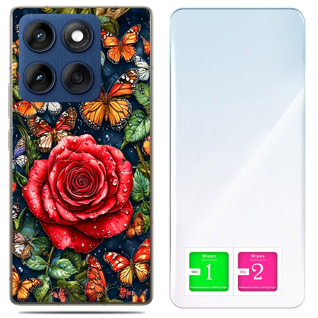 Чехол Для Motorola Edge 60 Fusion / Edge 60 Foto Case Задняя крышка Бабочки + Стекло