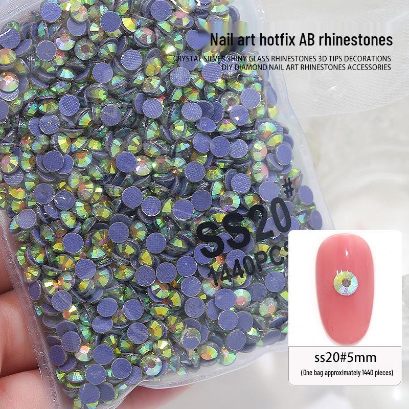 Nail Art Rhinestones Set: 1440pcs Hotfix White Round Flat Back Stones for Nail Decoration.