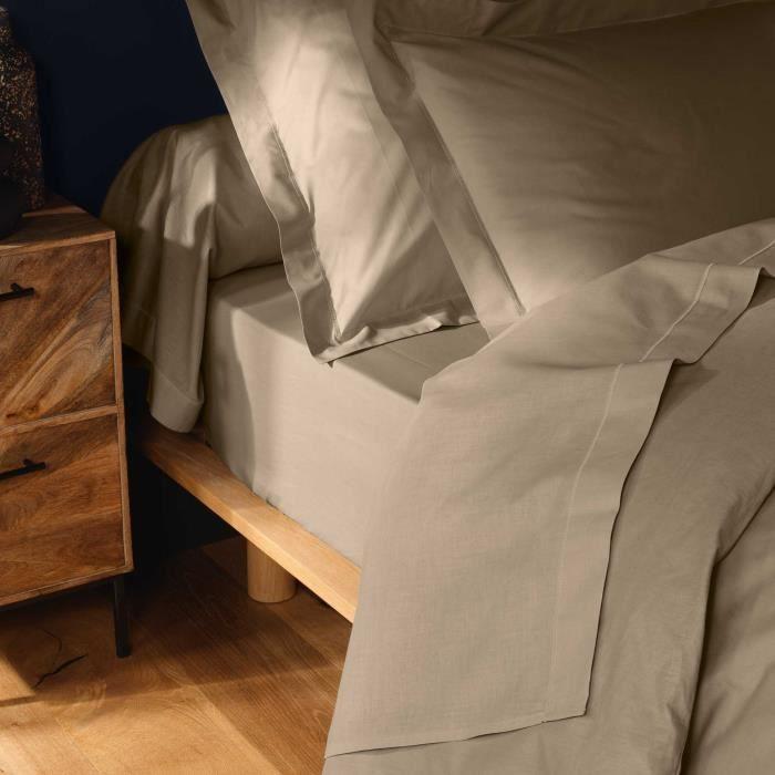 Drap plat - Emotion - 180 x 290 cm - 100% coton - Beige - OEKO-TEX®