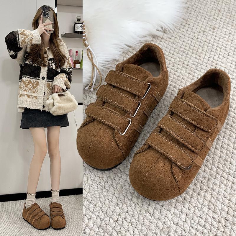 Velcro German training shoes female student casual shoes autumn and winter velvet retro versatile board shoes bread cotton shoes