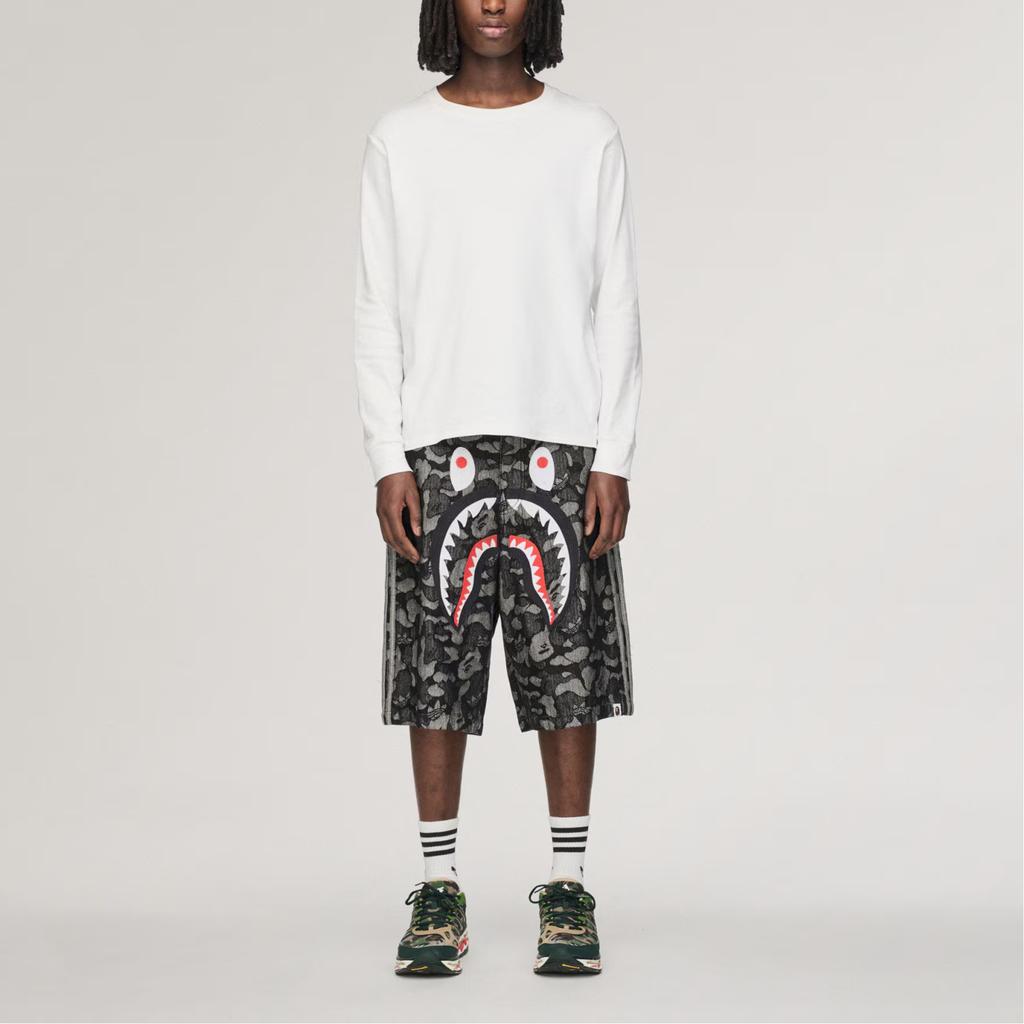 Adidas X BAPE Джинсовые шорты с акулой Черные Унисекс Низ KF4917