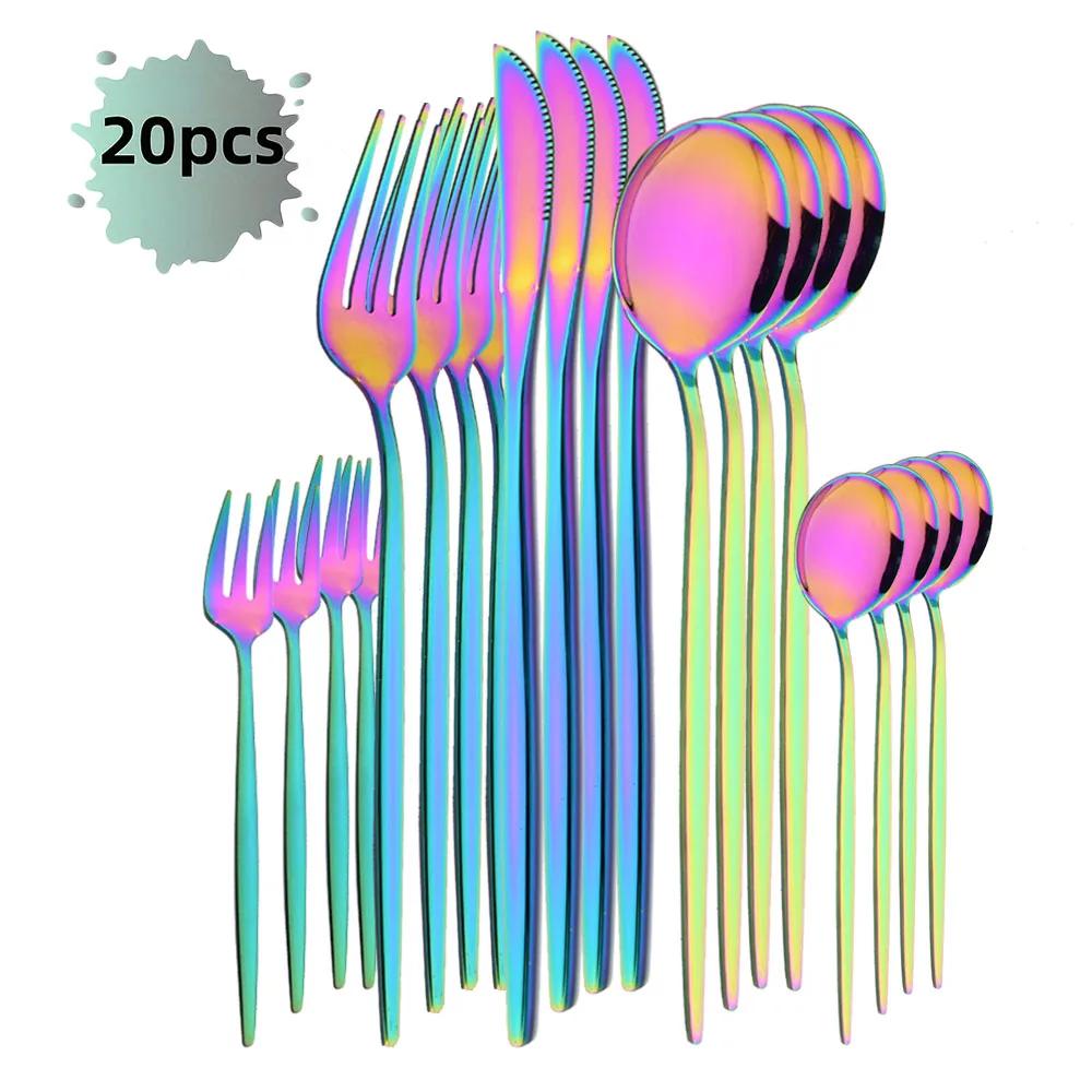 Черный Золотой Набор Столовых Приборов 20 Предметов Столовый Нож Из Нержавеющей Стали Вилка Для Фруктов Ложка Набор Столовых Приборов Кухонная Посуда Набор Столовых Приборов