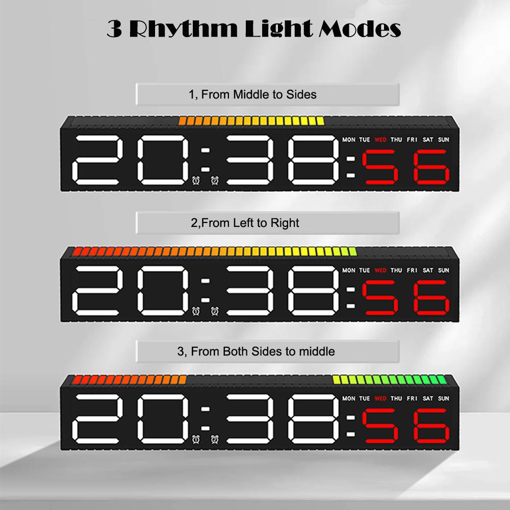Digital LED Alarm clock with Colorful Music Rhythm Pickup Lighting Bar. Gift Table Clock for Home Decoration2
