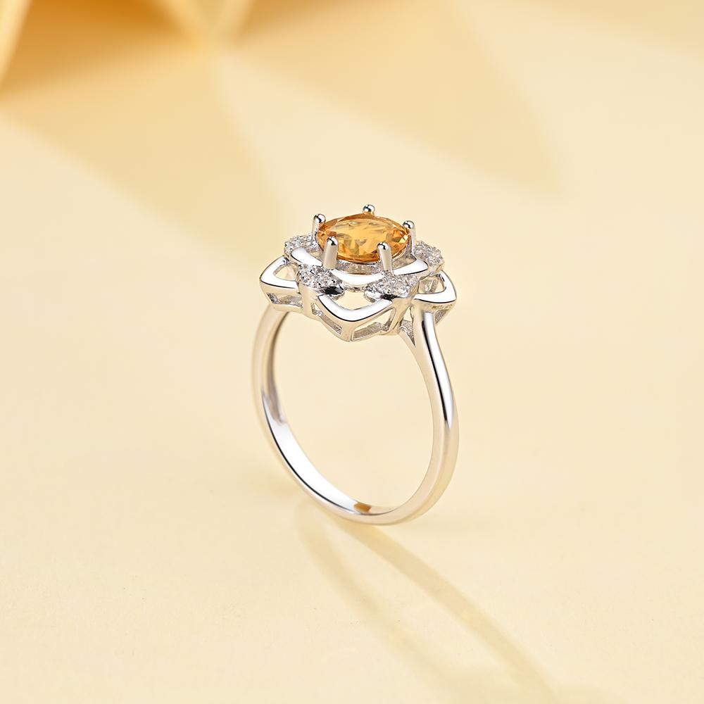Gorgeous Elegant Flower Design Natural Citrine Ring Earring Set S925 Silver Women and Girls Fine Jewelry Birthday & Party Gift