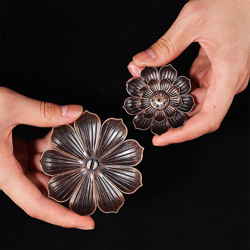 WCIC Новый 2 в 1 держатель для ароматической палочки линия лотоса сплав курильница металлические изделия сандаловое дерево катушка основание красная бронза домашний декор