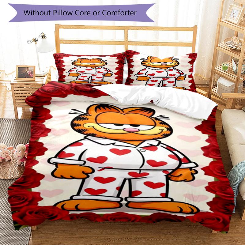 3pcs Garfield Bedding Set Duvet Cover Closure Includes 1 Duvet Cover & 2 Pillowcases, Soft and Comfortable for All Seasons.