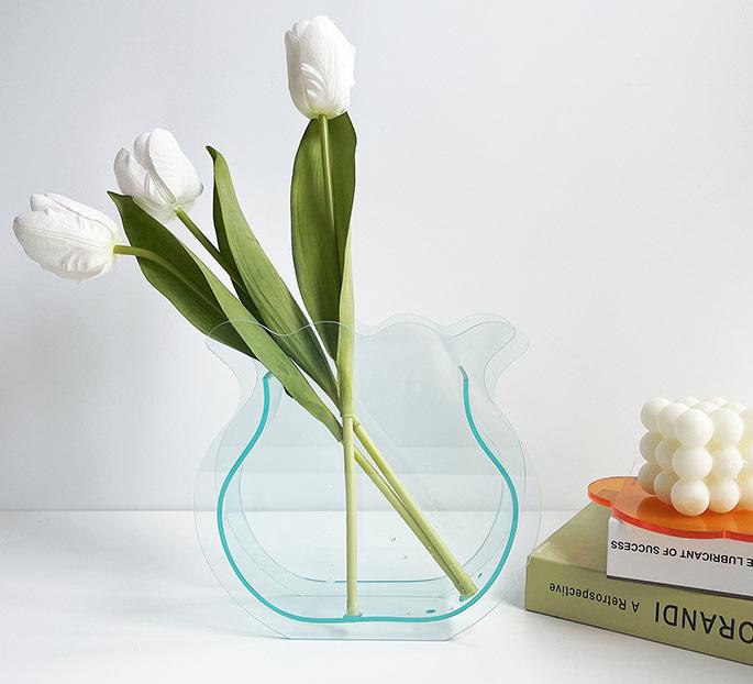 Modern Geometric Acrylic Flower Vase Tall Wave Shaped Dropship Home Office Wedding Decor for Flowers