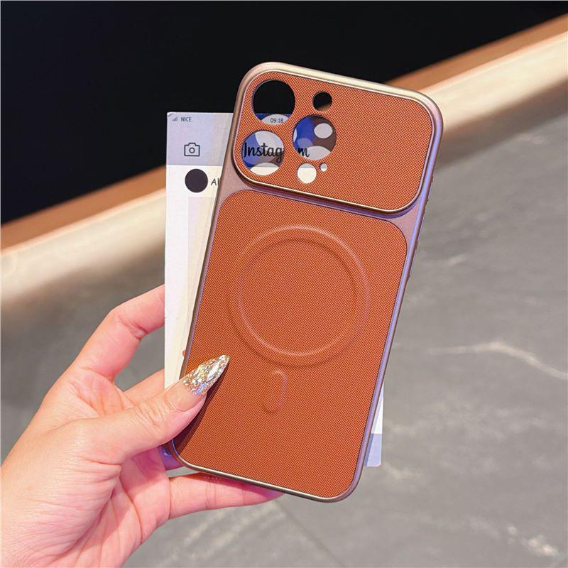 Магнитный защитный чехол с текстурой кожи, противоударный, для iPhone 17 и Apple 16 Promax, полное покрытие, большое окно