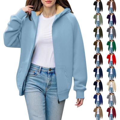 Женская модная однотонная толстовка с капюшоном и утолщенной подкладкой из флиса на молнии для спорта