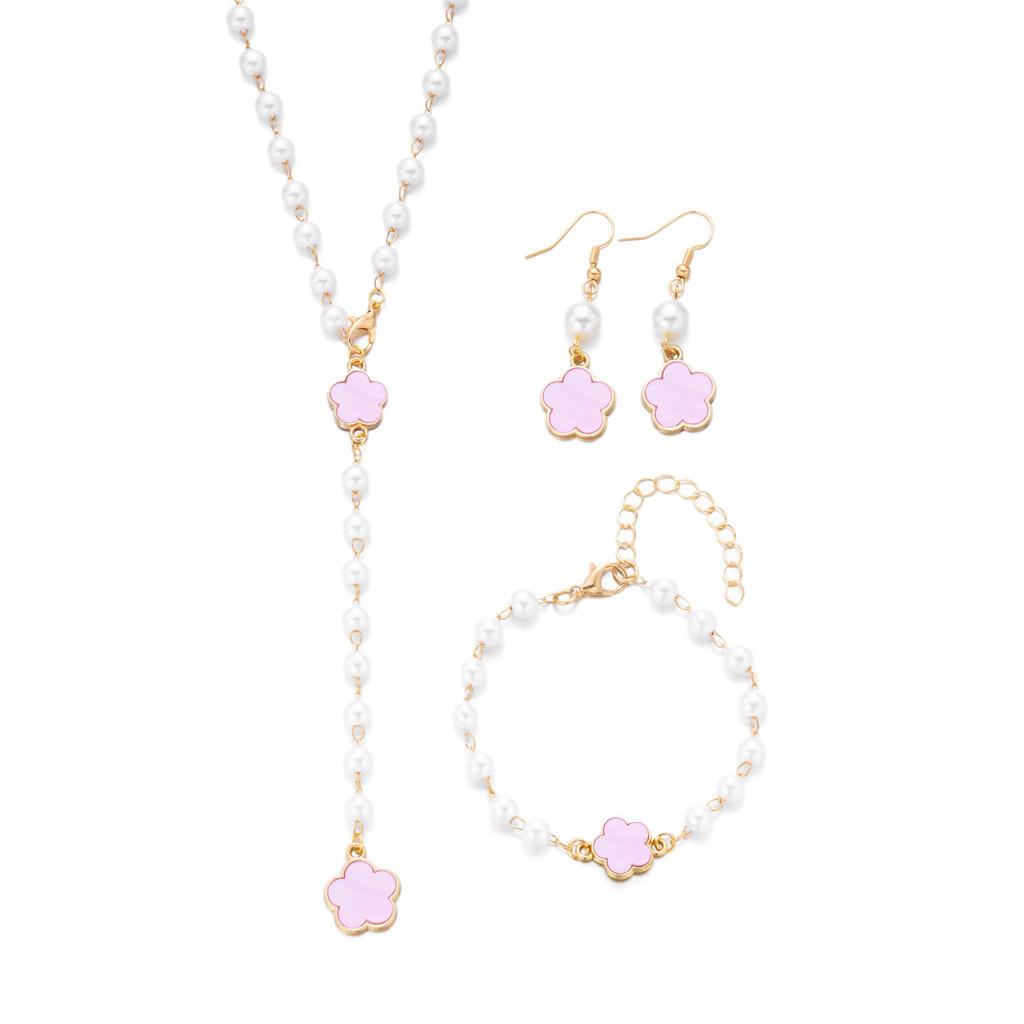 Геометрический ювелирный набор в форме цветка с жемчужной подвеской для женщин, модные аксессуары