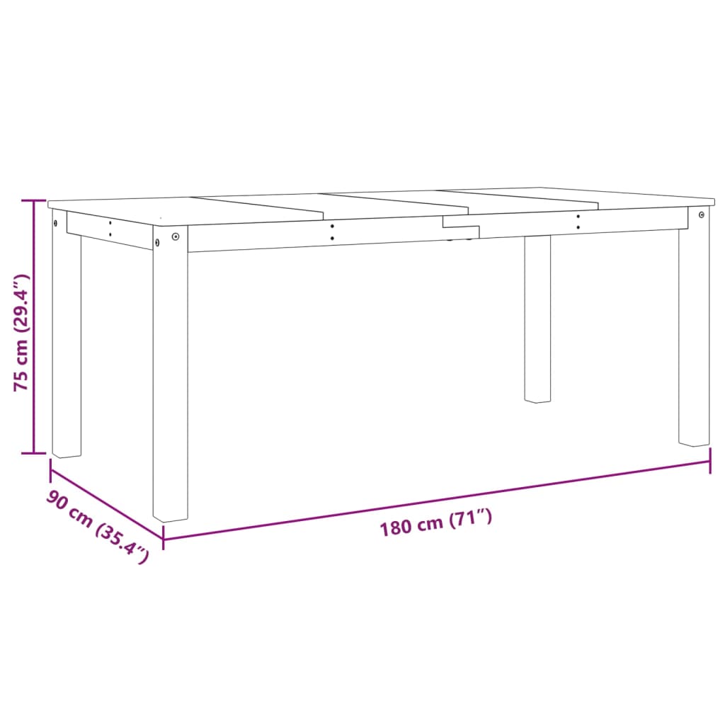 Dining Table PANAMA 180x90x75 cm Solid Pine Wood