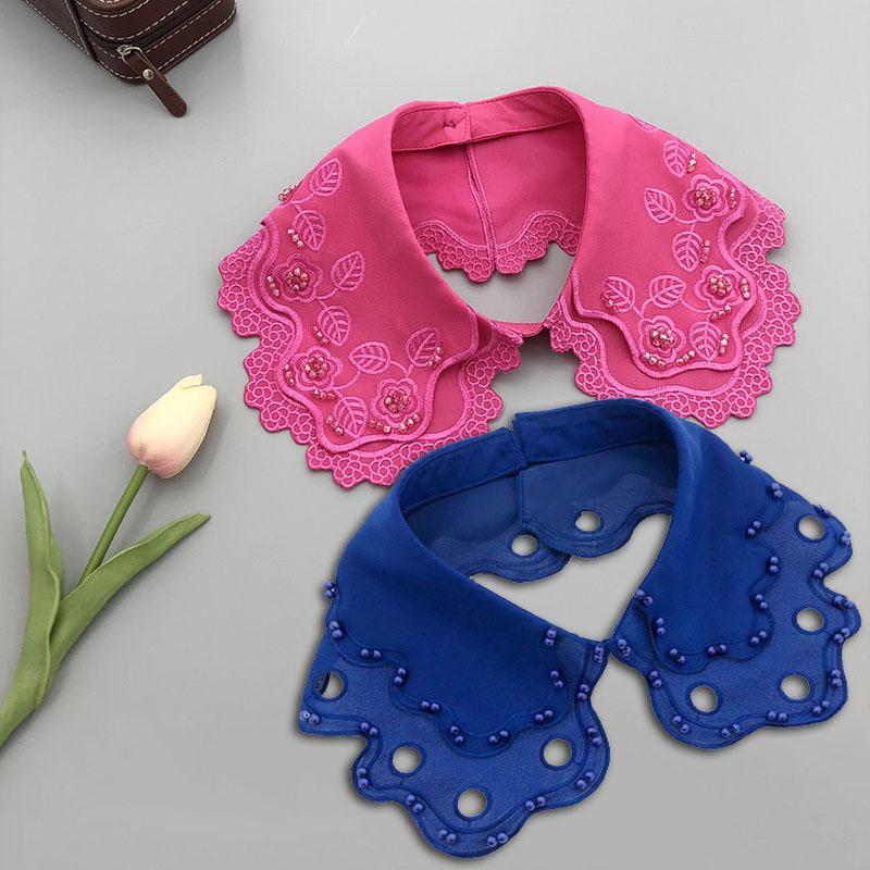 White Fake Collar for Women Shirt Blouse Necklace Candy Color False Collar Handmade Beads Detachable Sweater Collars Decor