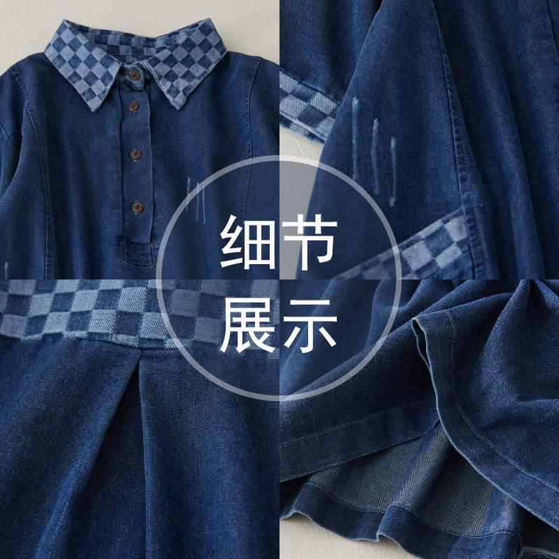 2025 летняя новая женская одежда больших размеров для полных мм средней и длинной верхней одежды с тонкой талией и коротким рукавом джинсовое платье для женщин