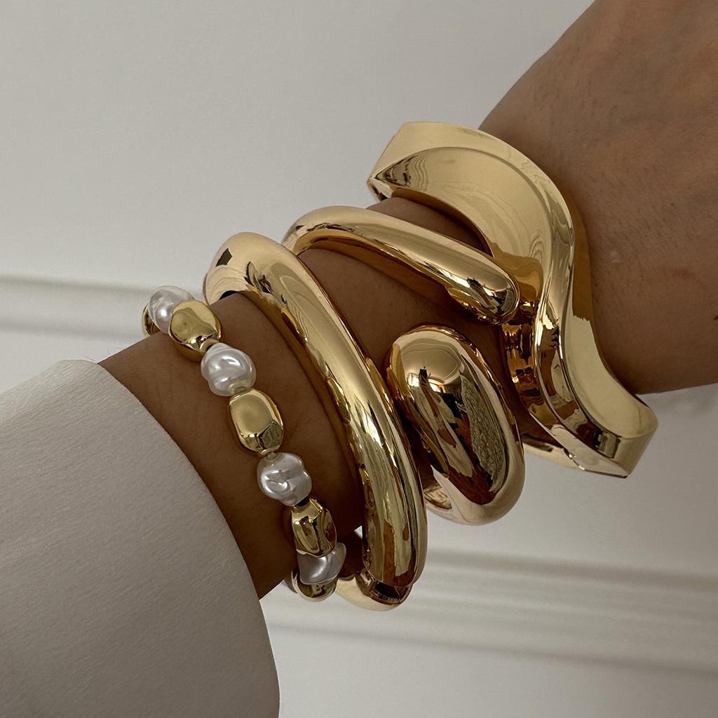 Винтажный металлический браслет с волнистым плетением, гладкий, неправильной формы, для женщин, преувеличенный геометрический массивный браслет-манжета, панк-хип-хоп украшение