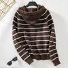 Women's Hooded Knit Loose Pocket Striped Cardigan Sweater