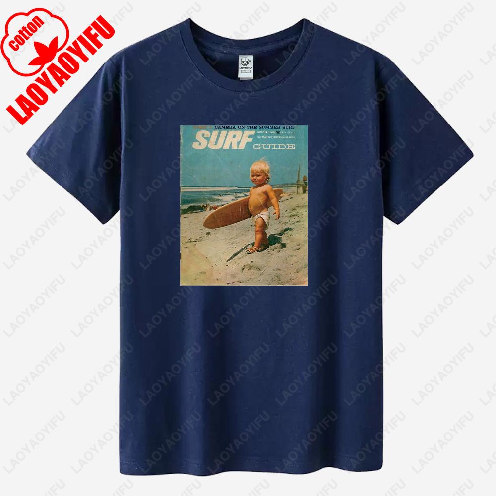 Boy Surfing Vintage Poster Graphic T Shirts Summer Unisex Holiday High Quality Cotton Tshirt Fashion Casual Funny Shortsleev