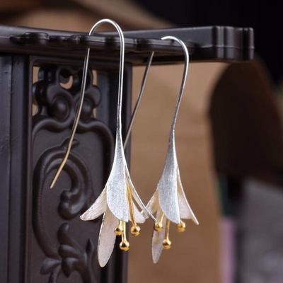 1 пара двухцветных сережек-капель из стерлингового серебра 925 пробы с цветком для женщин, модные вечерние серьги, ювелирные изделия, подарок