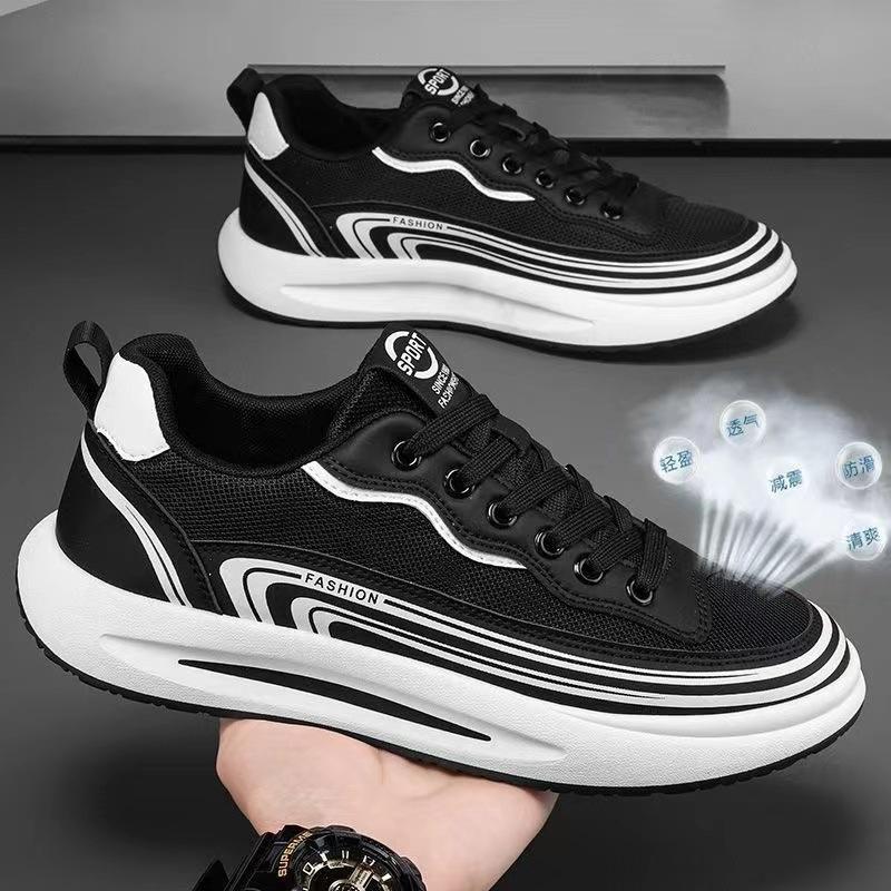 Летняя мужская новая сетчатая спортивная повседневная обувь дышащая модная универсальная молодежная обувь для скейтборда на шнуровке