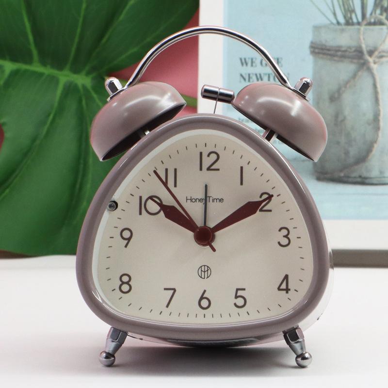Primary and secondary school students use a big bell 1-inch metal bell alarm clock, home bedside silent sweep second night light clock