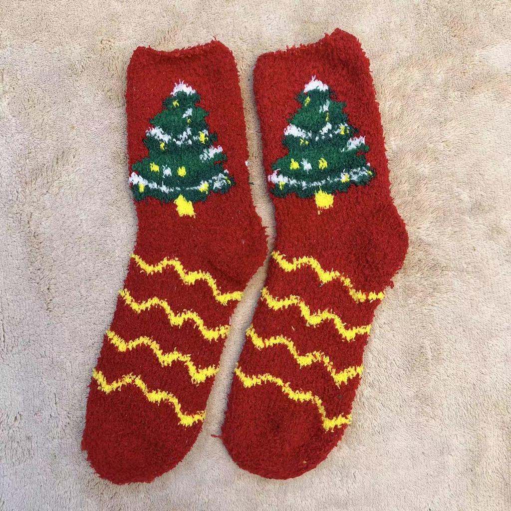 Уютные рождественские носки из кораллового флиса: Бархатные Санта Полусторонние, Теплые Напольные Чулки для Осени и Зимы
