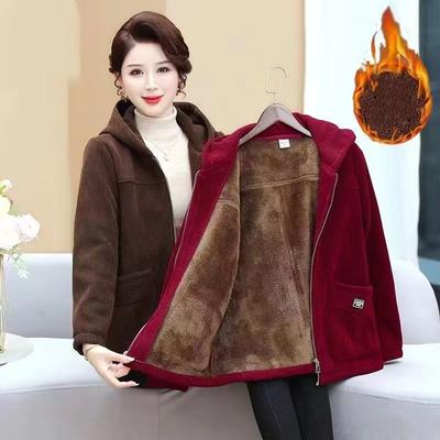 Осенне-зимняя куртка женская вельветовая теплая плюс бархатный кардиган с капюшоном повседневная утолщенная большого размера