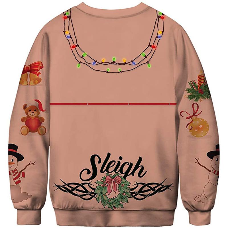 Women Men Funny Chest Hair Print Ugly Christmas Sweaters Jumpers Couple Autumn New Year Eve Holiday Party Xmas Sweatshirt Ropa