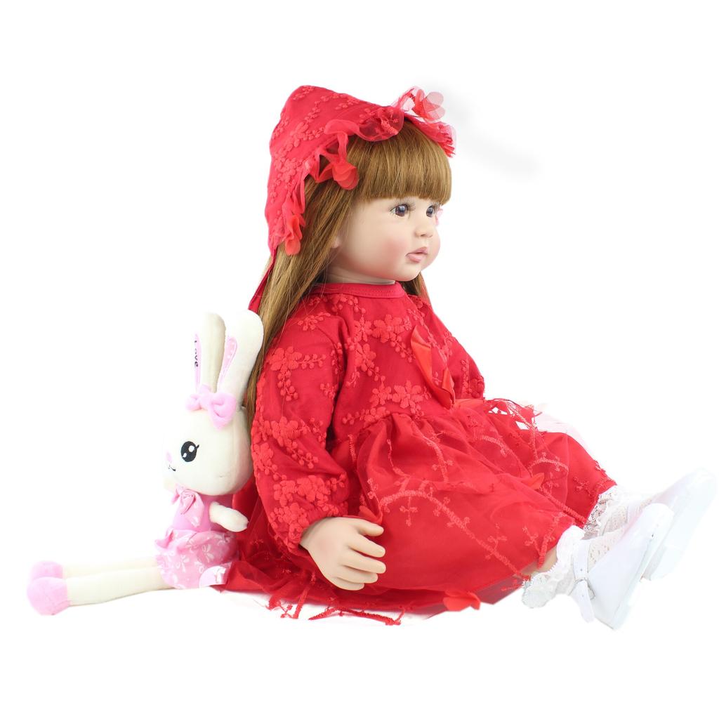 BZDOLL 24-дюймовая мягкая силиконовая кукла Reborn для малышей, игрушки для девочек 60 см, наряд с длинными волосами, платье принцессы, как живой ребенок, подарок на день рождения