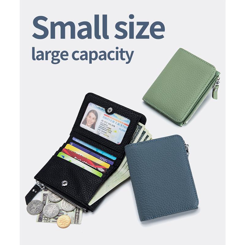 Кошелек из натуральной кожи в японском стиле, тонкий, с RFID-защитой, для женщин - Компактный кошелек для монет на молнии и держатель для карт большой вместимости (Новый дизайн)
