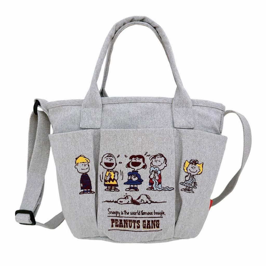 Маленькая сумка-тоут Rootote Snoopy с вышивкой и плечевым ремнем, карманы IP Deli, Peanuts, 0C 8421 (04 Светло-серый)