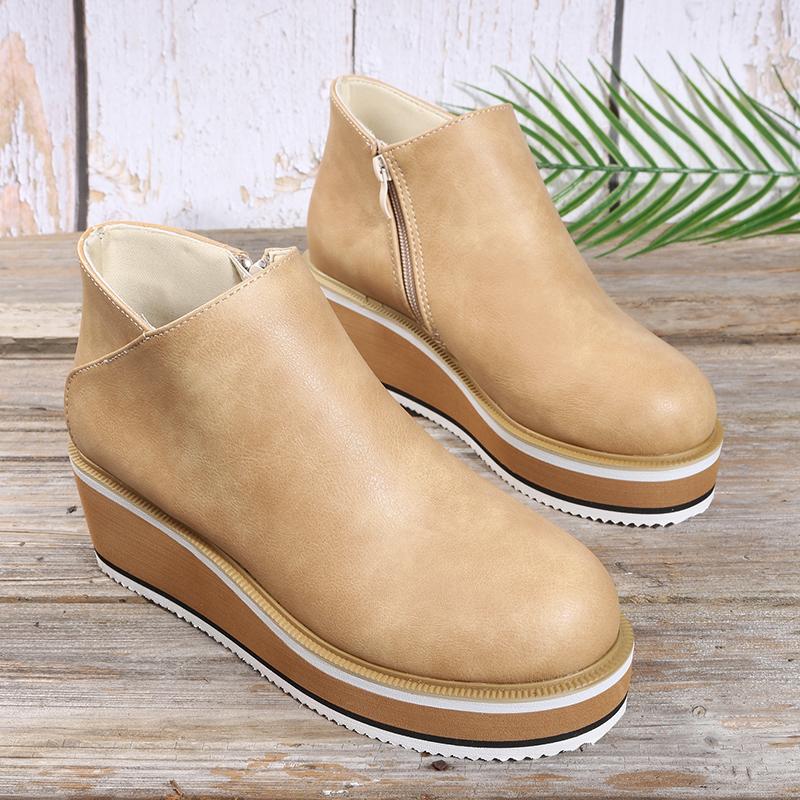Ladies Platform Ankle Boots Fashion Autumn and Winter Solid Color Zipper Thick-soled Snow Boots Comfortable Outdoor Short Boots