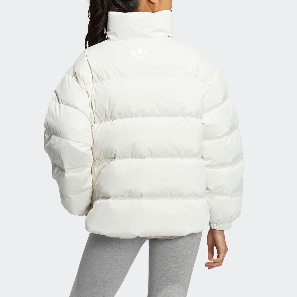 Adidas Двусторонняя нейлоновая куртка на утином пуху Originals на молнии с воротником-стойкой, женская верхняя одежда, белая HS9500