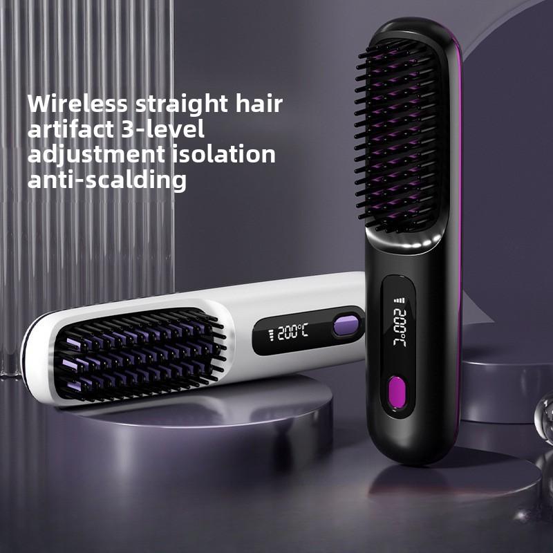 Беспроводной выпрямитель для волос, расческа, не повреждает волосы, долговечная установка, защитная шина от ожогов, внутренняя пряжка ЖК-экрана, триггер для выпрямления челки