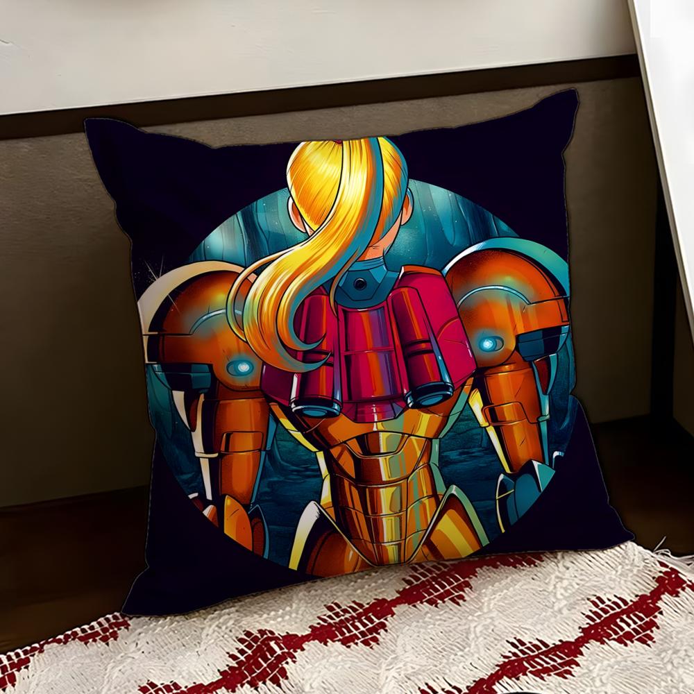 MMetroid Anime Cushion Cover Reversible Soft Durable Pillow Cover Home Car MultiScene Use for Daily Comfort