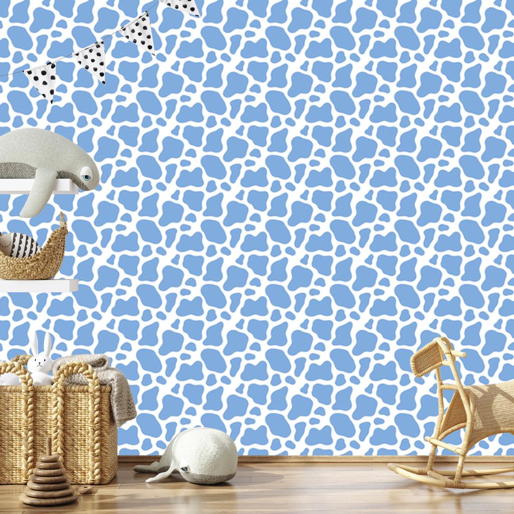 Azure Cow Patches Wallpaper, Soft Forms for Living Room and Bedroom 50x1000