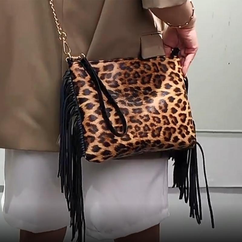 Модная женская сумка-клатч для вечеринок, большая вместительная сумка через плечо с леопардовым принтом, зебровый принт, кисточка, большая сумка с цепочкой, сумка через плечо