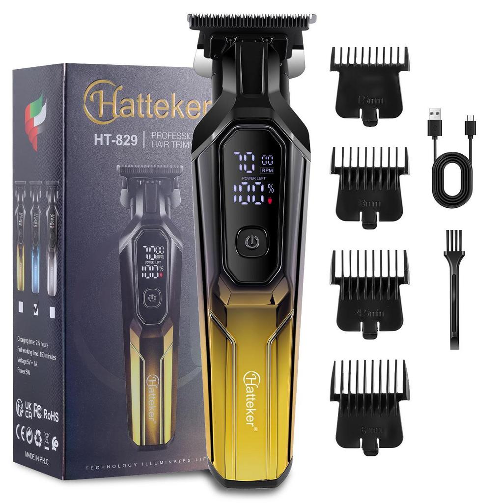 Hatteker Многофункциональная машинка для стрижки волос с цифровым дисплеем, несколько насадок-гребней, 3 варианта цвета для мужского груминга